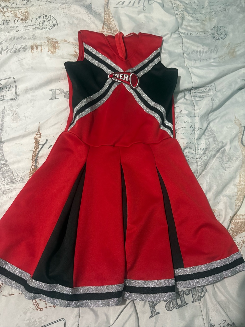 Spirit Red and Black Cheerleader Dress with Silver Trim